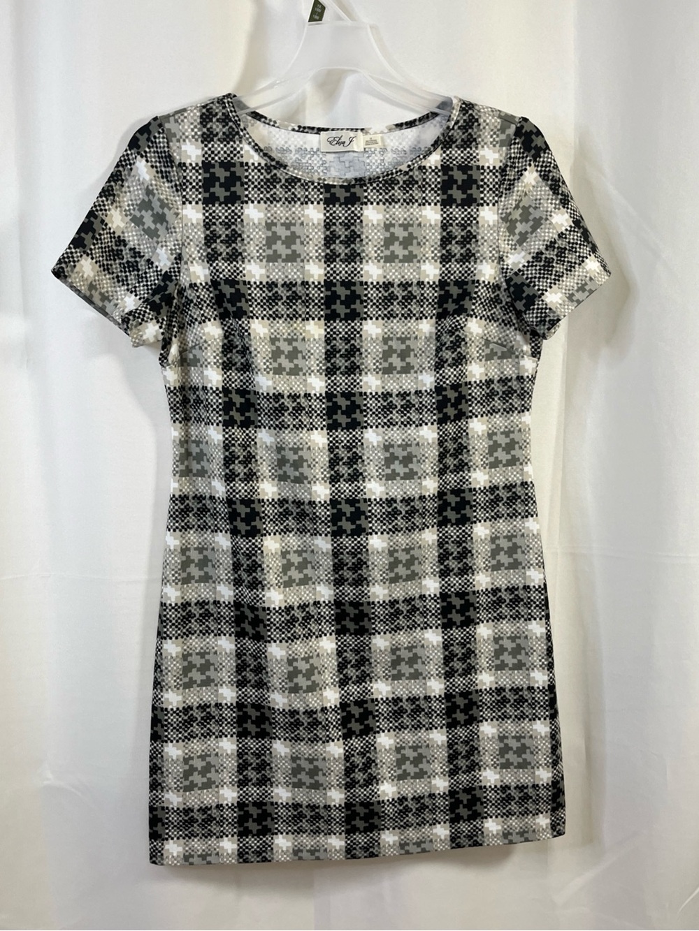 Eliza J Plaid Tweed Shift Dress 12 Mini Short Sleeve Mod Office Siren NWOT